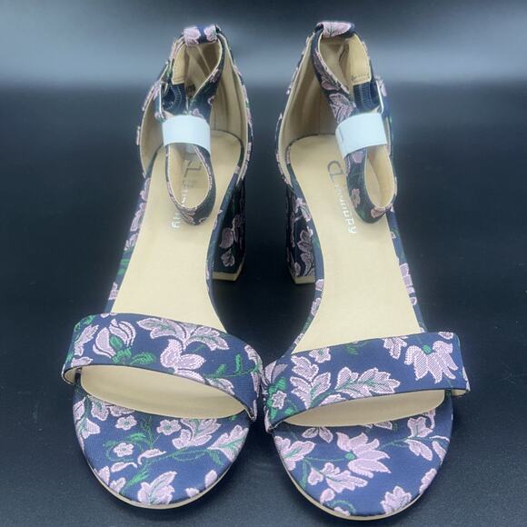 CL by Laundry Women 8.5M Navy Pink Floral Ankle Strap Block Heel Open Toe Sandal - Picture 7 of 8